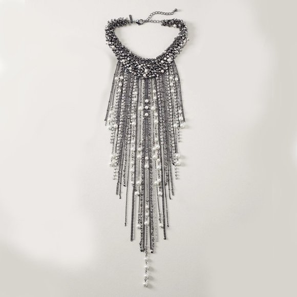 WHBM Crystal & Pearl Waterfall Statement Necklace - Picture 3 of 4